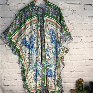 Umgee Green, Blue, Orange Paisley and Floral Kimono Oversized Lagonlook Cottage